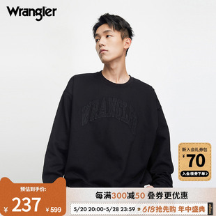 Wrangler威格经典 卫衣 复古百搭上班通勤重磅圆领长袖 字母logo男士