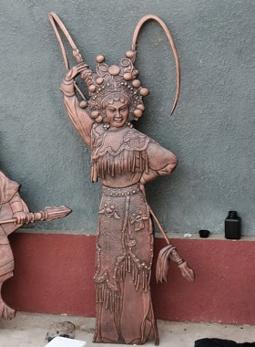 戏曲人物锻铜浮雕紫铜雕塑古代文艺人物雕塑外墙铜版画铜雕画设计