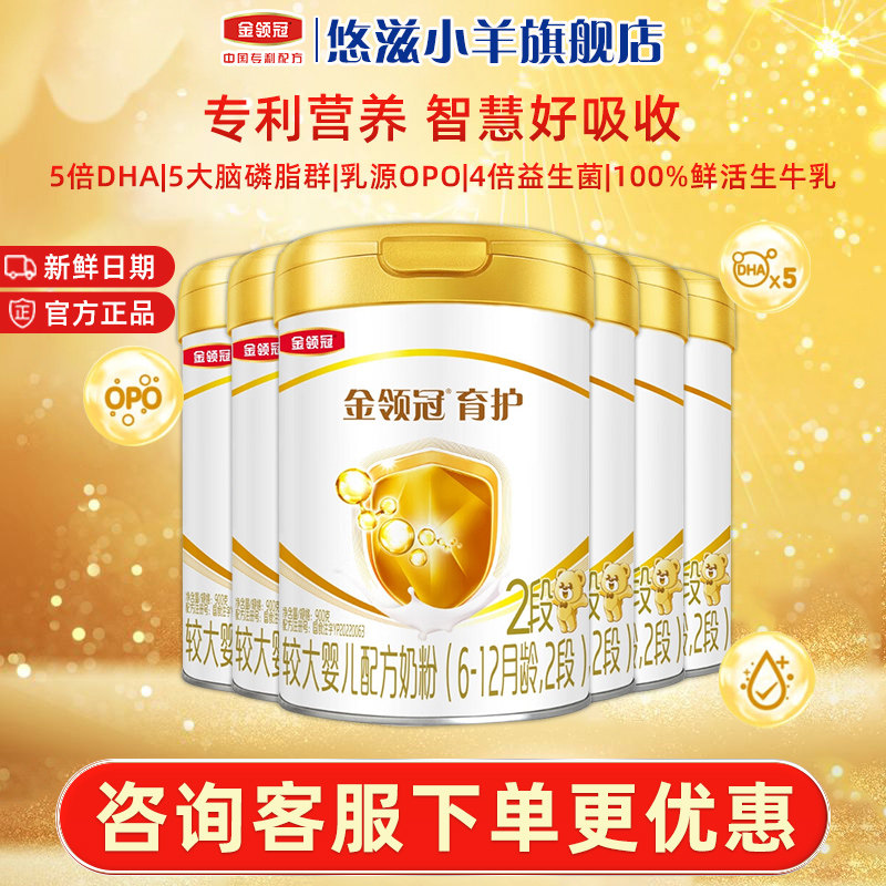 伊利金领冠基础育护2段婴幼儿6-12个月配方DHA牛奶粉900g*6罐T