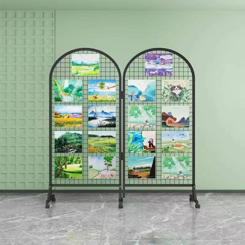 折叠网格立式移动展示架画展画作展览架户外美术半圆形落地展架厂
