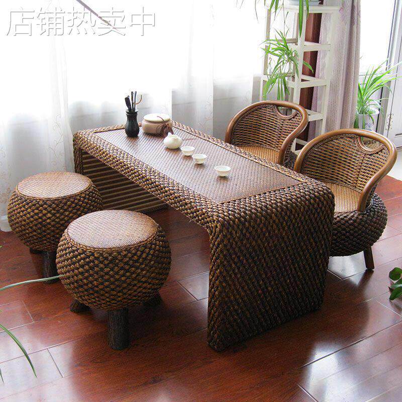 简约藤编客厅茶几仿古阳台茶桌椅组合草编榻榻米功夫茶桌地台桌子