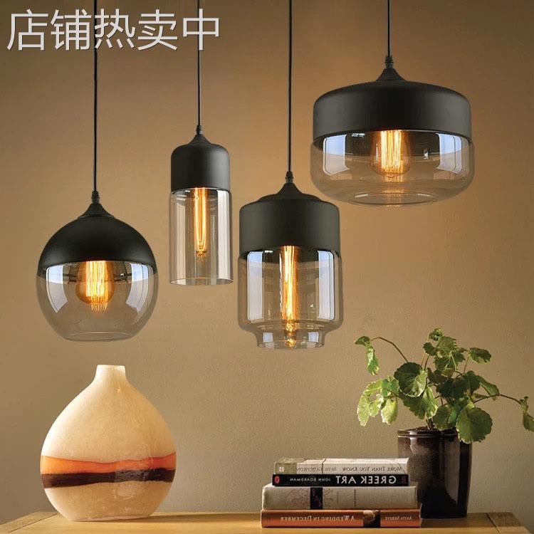 北欧工业风loft餐厅黑色玻璃吊灯个性复古艺术创意酒吧吧台组合灯