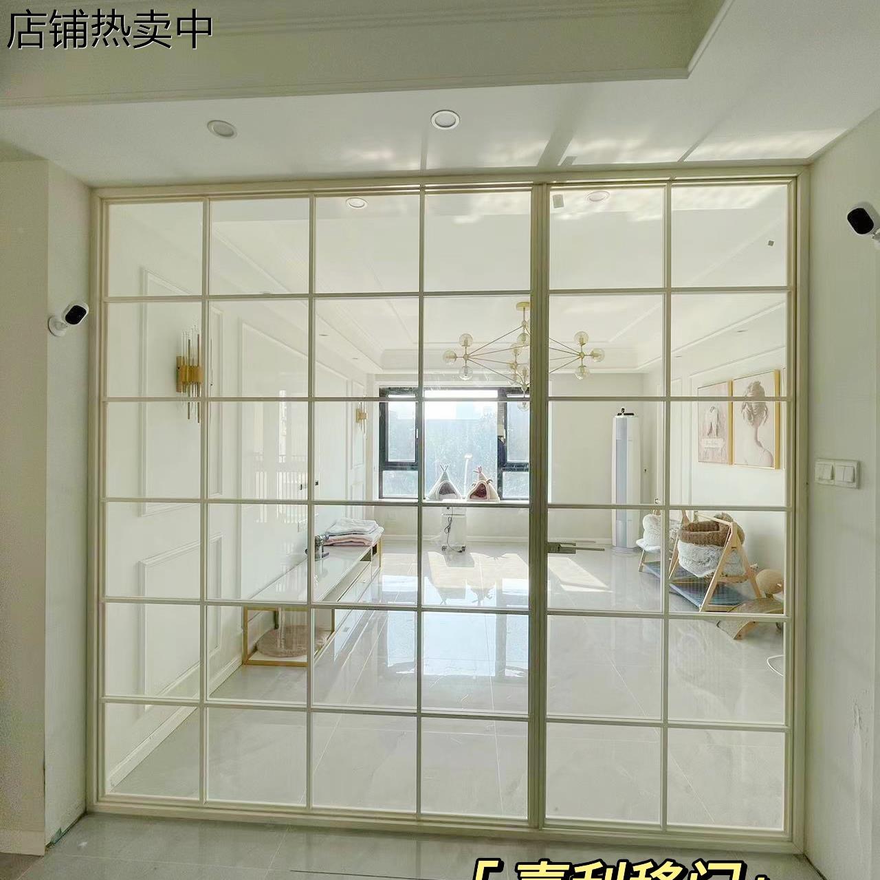 奶油风法式极简复古推拉门卧室门双开门卫生间折叠门平开门门帘窗