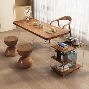 家用白蜡木阳台茶桌椅组合亚克力悬浮实木泡茶桌高级感阳台小茶桌