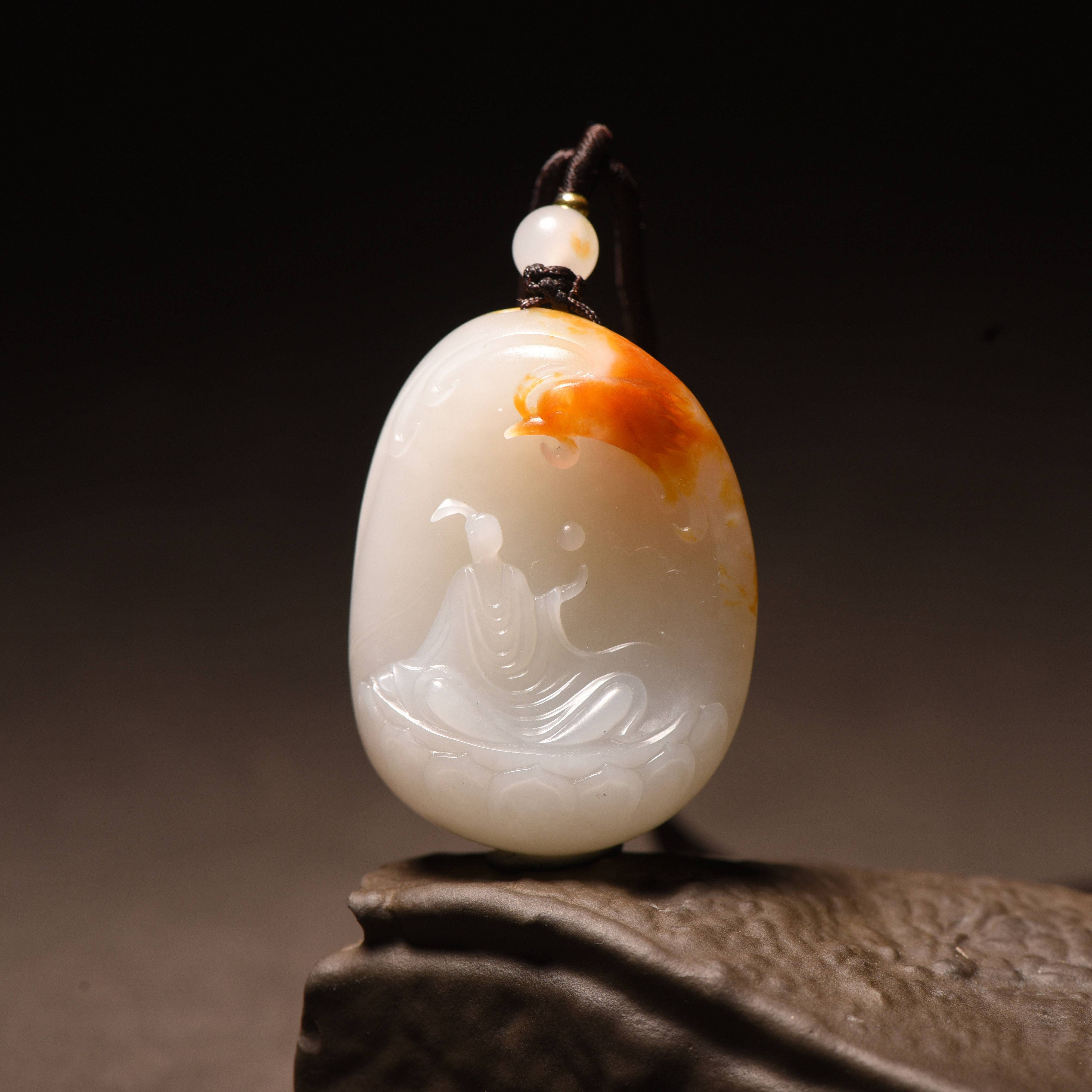 【结缘】新疆和田玉籽料白玉观音挂件男士独籽红沁皮玉石菩萨吊坠