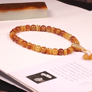 8mm正宗新疆和田玉籽料红沁老型珠桶珠黄沁珠子单珠散珠手串顶珠