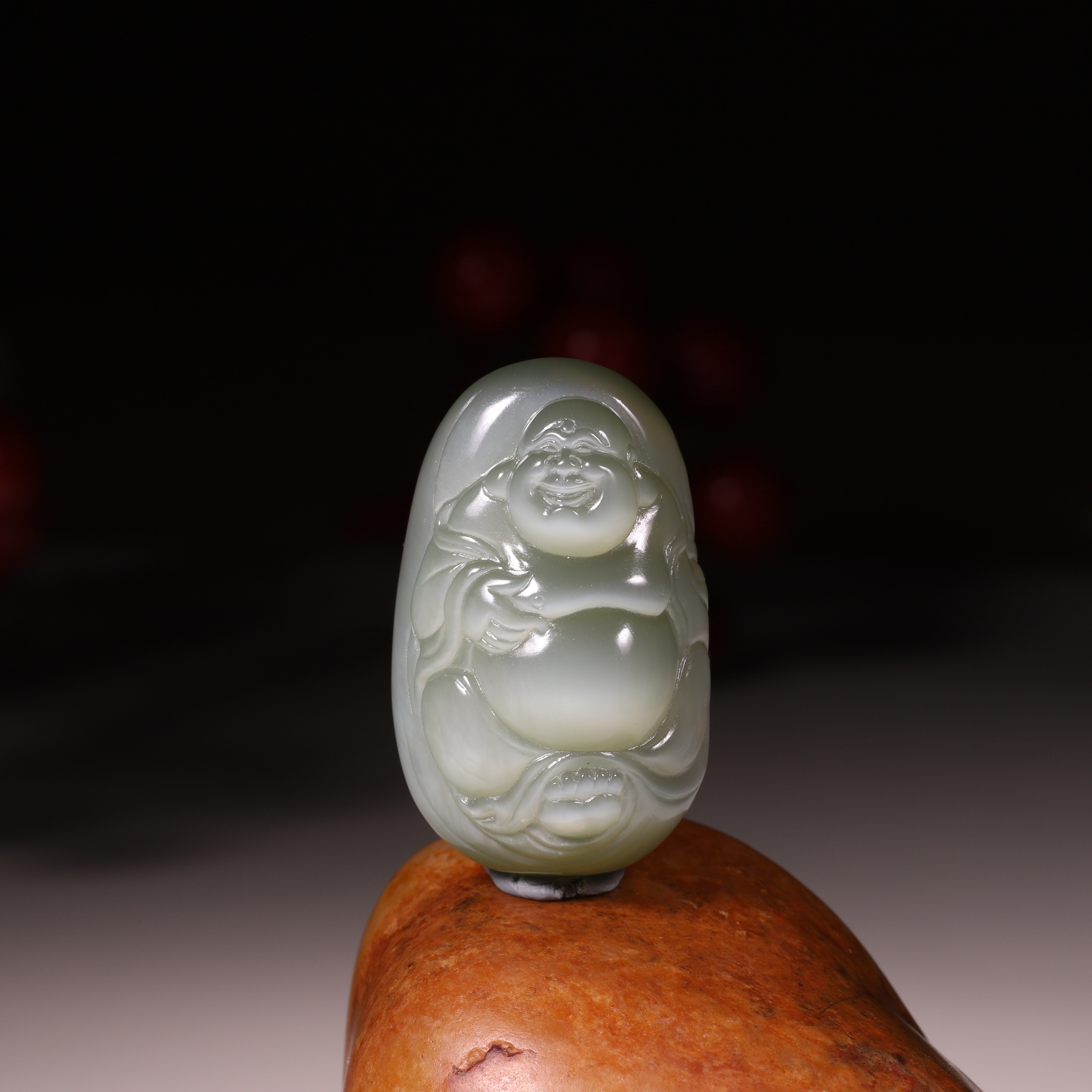 涵玉舍天然和田玉佛像吊坠白猫眼弥勒佛挂件笑佛