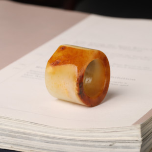 21mm正宗新疆和田玉籽料黄沁皮白玉扳指指环手串手持顶珠配珠