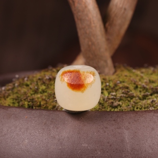 12mm新疆和田玉籽料黄沁皮单珠散珠圆珠珠子多宝手串配珠顶珠