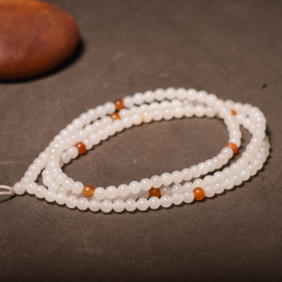 4mm正宗新疆和田玉籽料项链108手链手串白玉手串黄沁手持黄玉