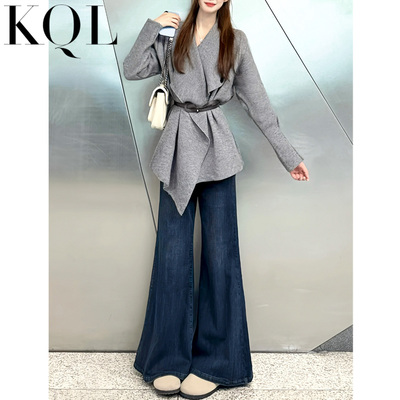 加绒微喇牛仔裤女不贴腿喇叭裤