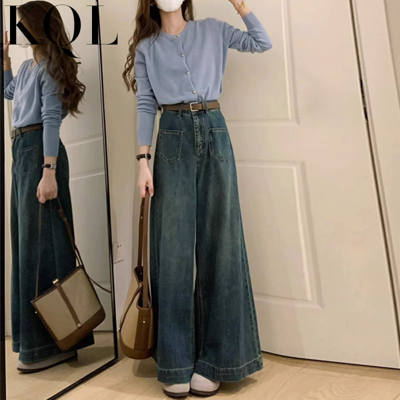 高腰复古大阔腿牛仔裤女秋季新款大裤腿宽松显瘦象腿垂感拖地裤子,女装/女士精品,牛仔裤,淘宝优惠券,粉丝福利购,淘宝优惠卷