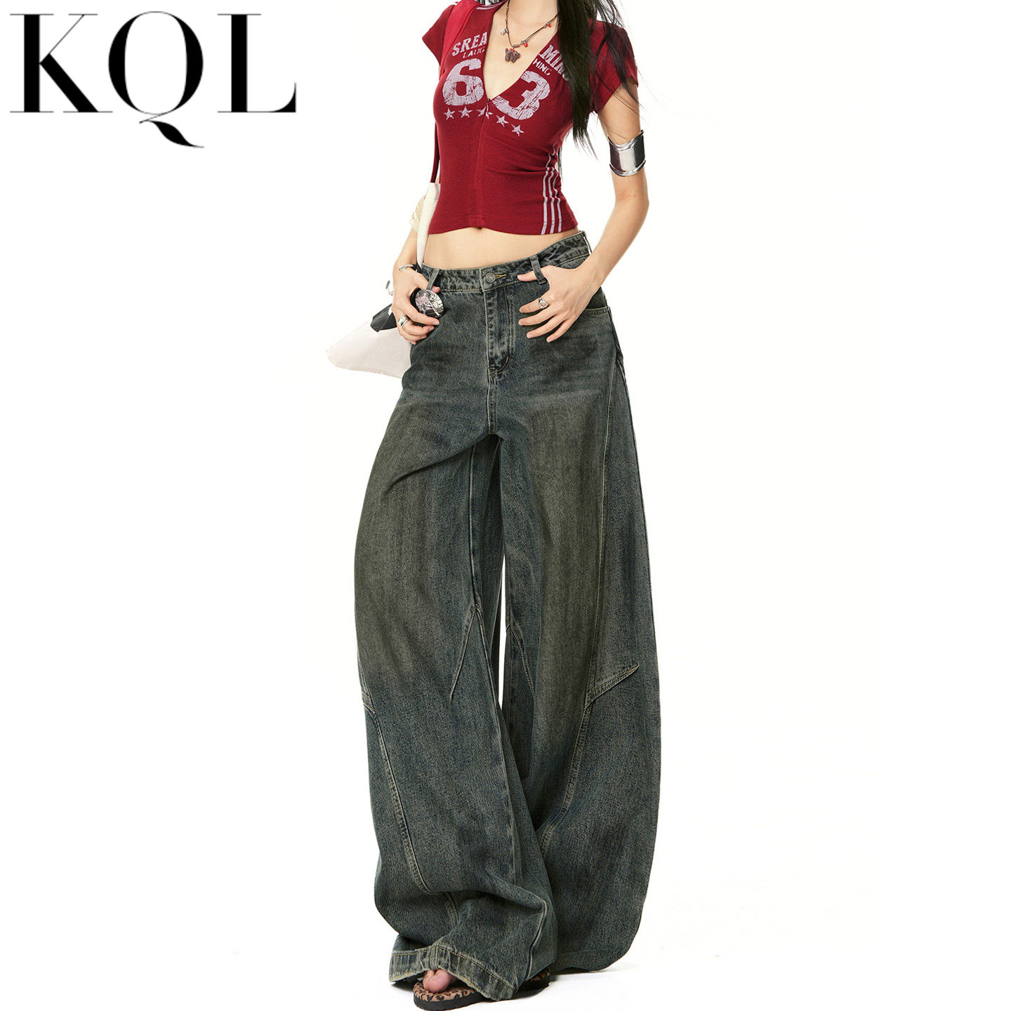 美式怀旧色弯刀阔腿牛仔裤女春夏2026新款宽松遮肉显瘦直筒拖地裤,女装/女士精品,牛仔裤,淘宝优惠券,粉丝福利购,淘宝优惠卷