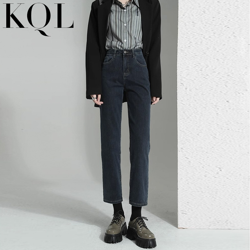直筒牛仔裤女高腰小个子烟管裤