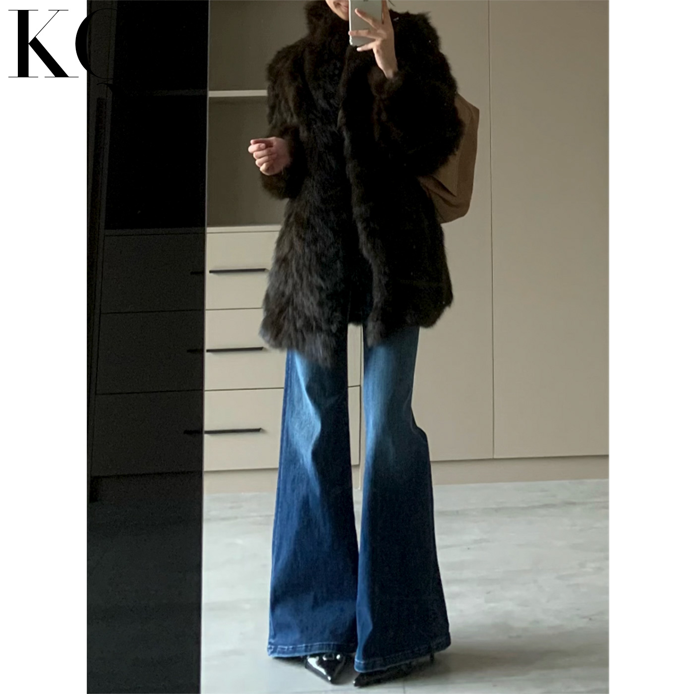 加绒不贴腿微喇牛仔裤女遮胯显瘦