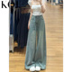 女新款 大裤 腿甩甩裤 大阔腿牛仔裤 浅蓝高腰显瘦直筒宽松垂感拖地裤
