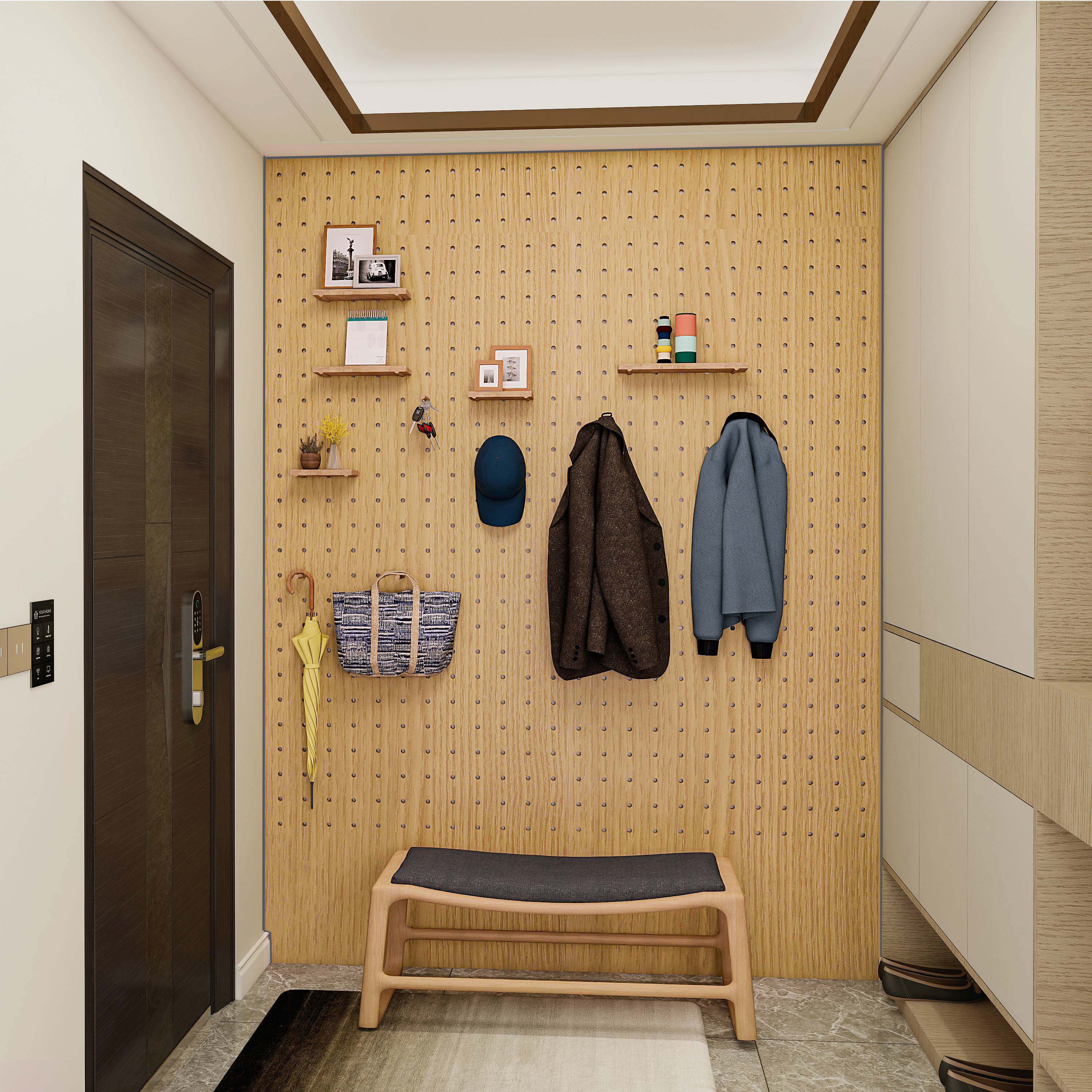 木工小舅 入户门玄关洞洞板置物架 进门墙面衣帽架壁挂收纳挂衣板