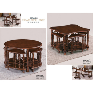 隐藏式矮凳套装茶几圆形茶桌带小凳子伸缩四人休闲圆几茶台实木桌