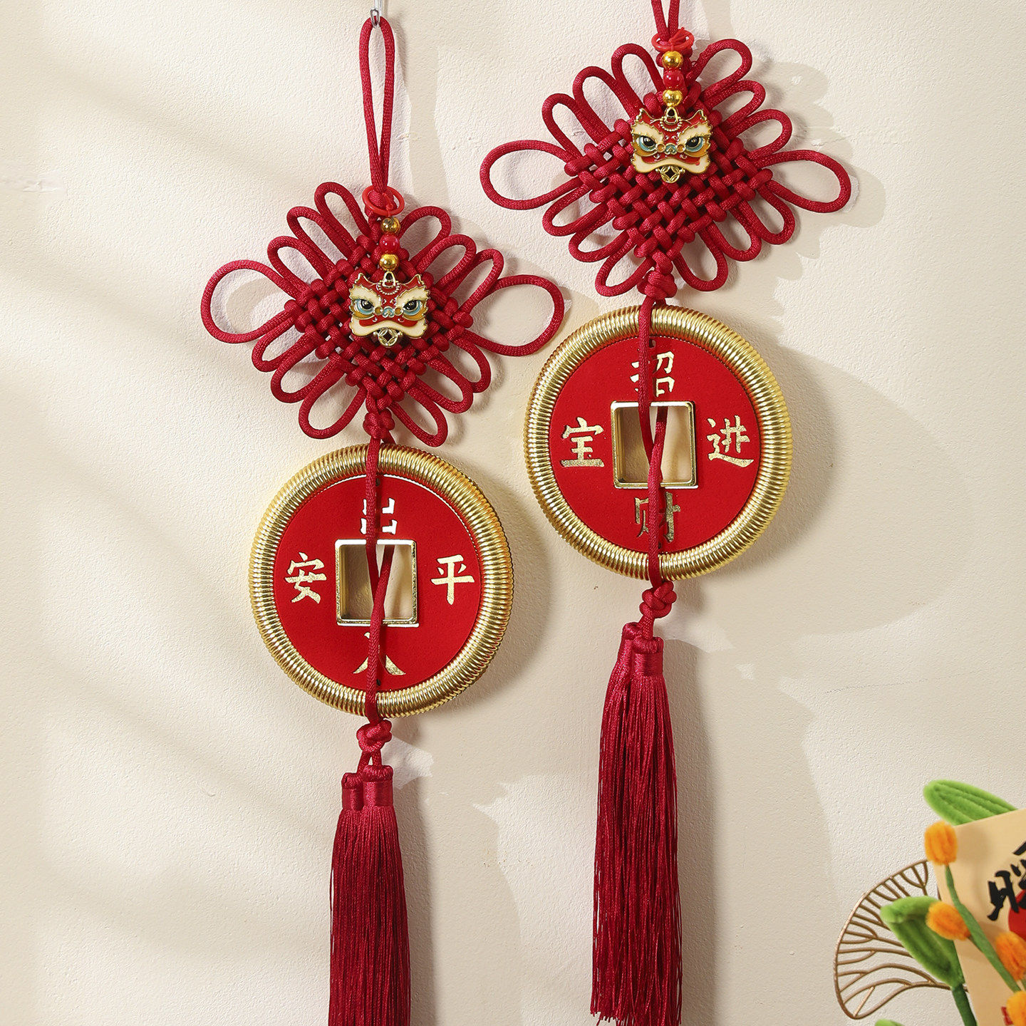 新年铜钱醒狮流苏中国结挂饰