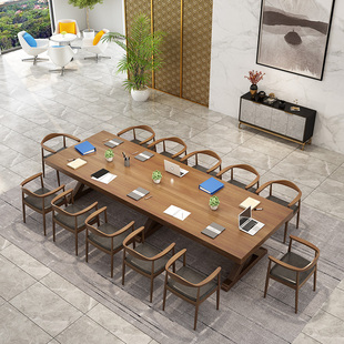 办公室会议桌长条大桌子全实木工作台长桌简约会议桌洽谈桌椅组合