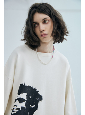 国潮白色毛衣男2021新款圆领情侣装印花oversize秋装潮牌长袖上衣