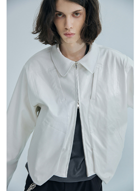 潮牌白色夹克外套男秋冬情侣装roora美式街头嘻哈机车皮衣开衫女