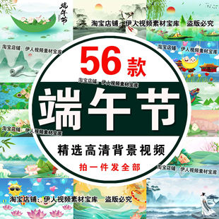端午节背景视频端午节赛龙舟吃粽子屈原卡通节气祝福背景视频