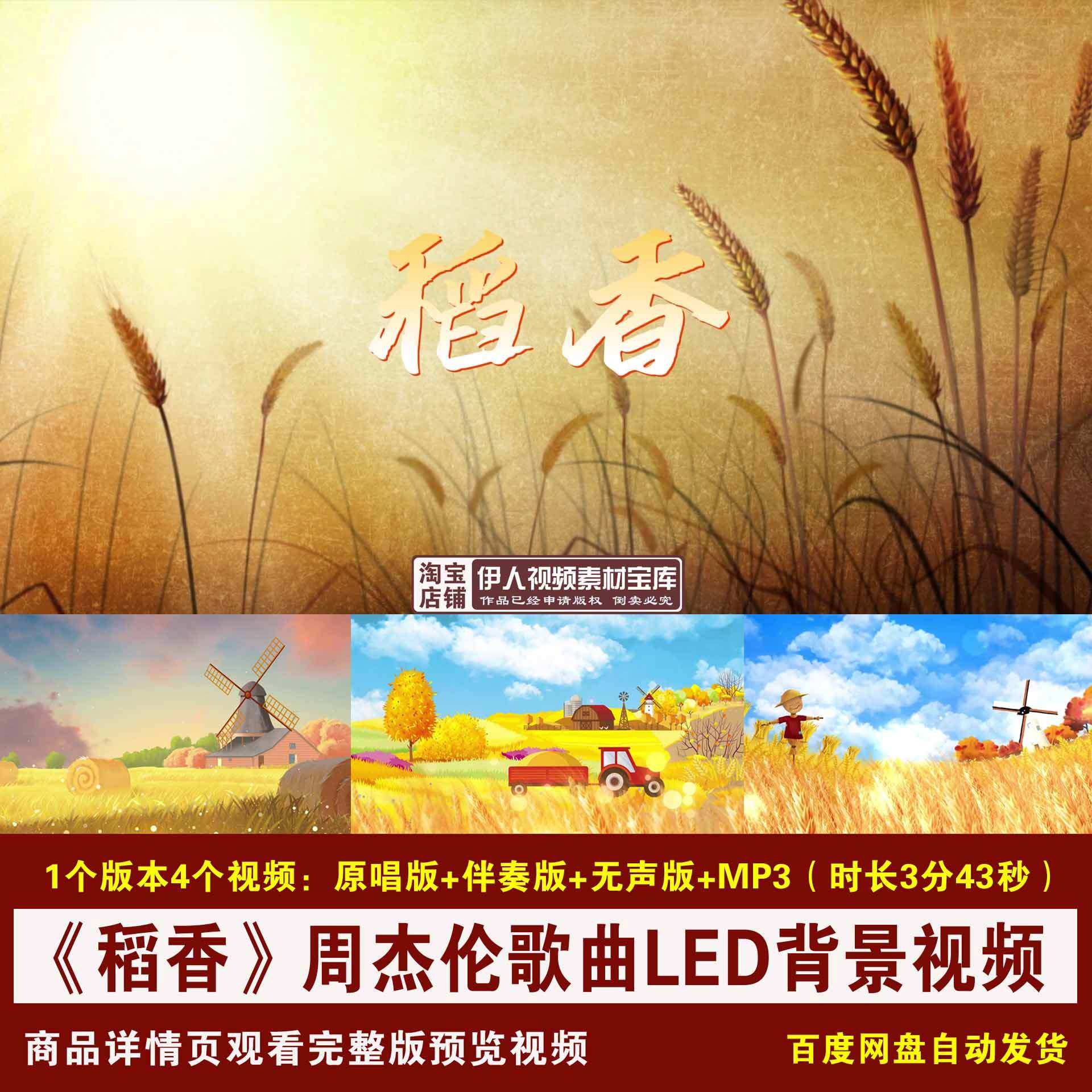 YR346-《稻香》周杰伦歌曲原唱伴奏稻田麦浪演出舞台LED背景视频