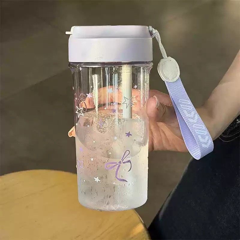 蝴蝶结透明吸管水杯女生2026新款高颜值外出便携咖啡杯子夏日随行