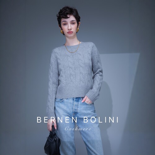 Bernen Bolini 100%纯山羊绒 LP重磅高克重时髦绞花圆领针织上衣