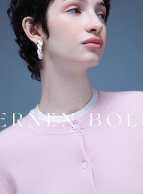 Bernen Bolini 100%纯山羊绒 经典小圆领小扣针织开衫