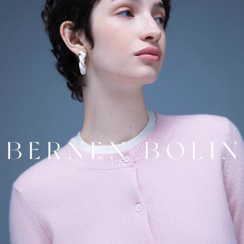 Bernen Bolini 100%纯山羊绒 经典小圆领小扣针织开衫