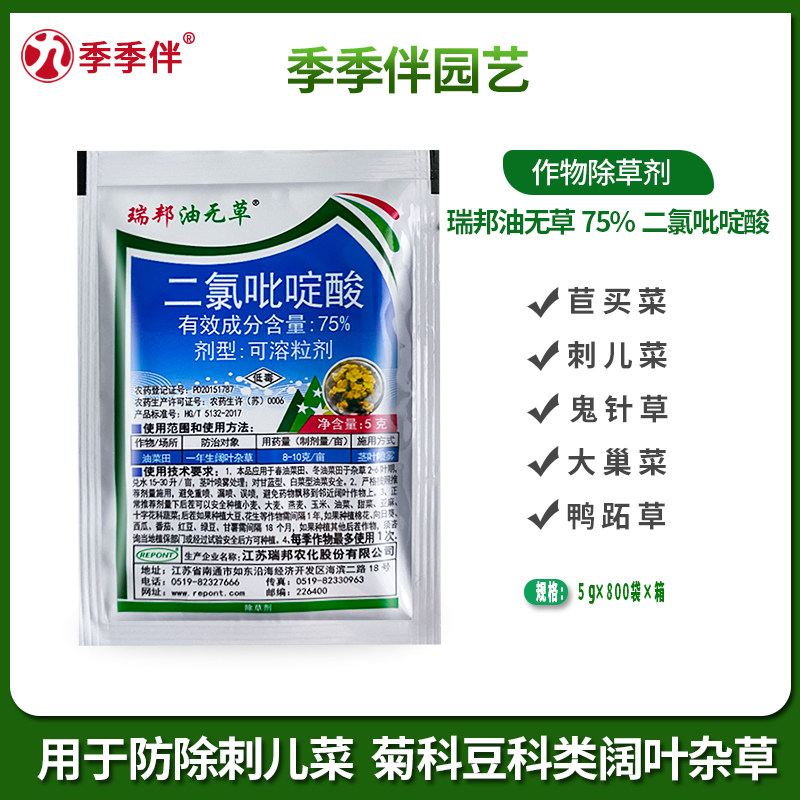 瑞邦油无草75%二氯吡啶酸油菜田一年生阔叶草刺儿菜苣荬菜除草剂