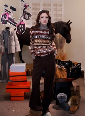 【焦糖栗子】冬季加绒宽松直筒休闲长裤女MKAD81849【澳门小源】