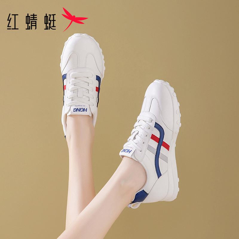 红蜻蜓女鞋秋季德训鞋厚底小白鞋