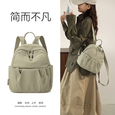 帆布双肩包包女2025新款时尚休闲通勤包尼龙布轻便户外出游小背包