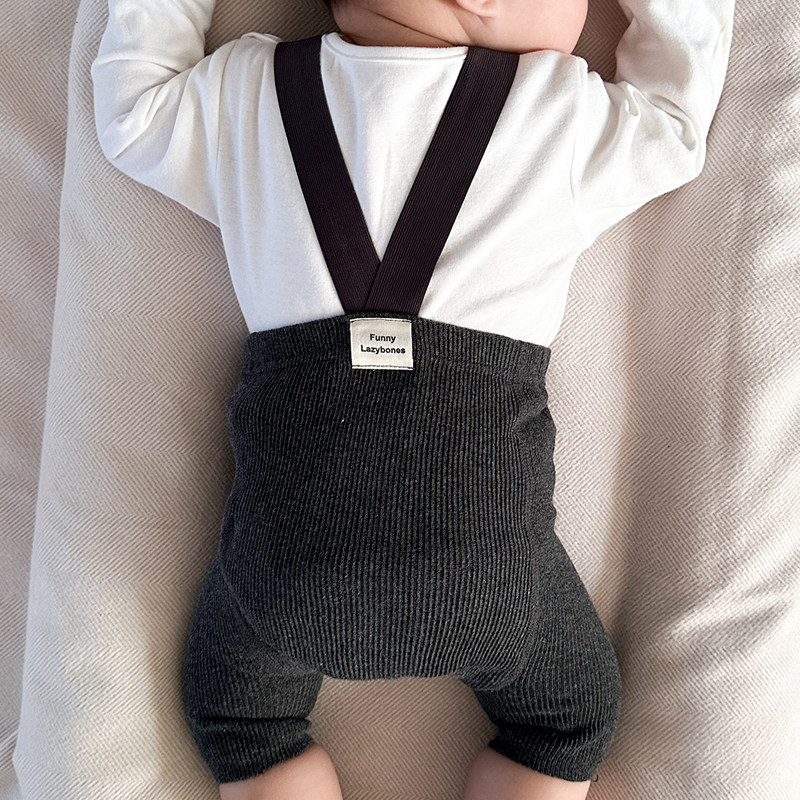 韩国婴儿背带裤子秋冬款百搭针织短裤男女宝宝洋气大pp高腰打底裤