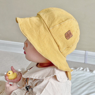 婴儿帽子春夏纯棉吸汗儿童防晒帽大檐防紫外线小月龄宝宝渔夫帽萌