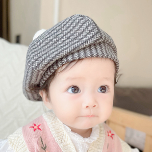 韩国进口婴儿贝雷帽秋冬厚款 保暖帽子可爱小月龄男女宝宝套头帽萌