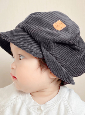 韩国婴儿帽子冬季保暖加绒儿童可爱渔夫帽男女宝宝时尚黑色遮阳帽