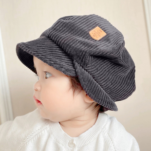 韩国婴儿帽子冬季 黑色遮阳帽 保暖加绒儿童可爱渔夫帽男女宝宝时尚