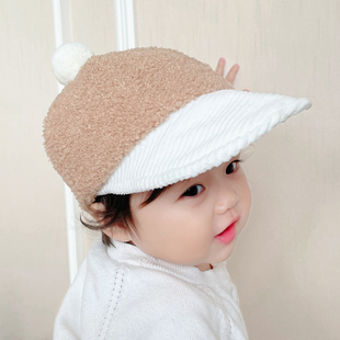 韩国婴儿帽子秋冬保暖毛绒小宝宝大帽檐鸭舌帽男女儿童防风帽柔软
