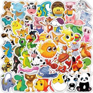 50PCS Cute Cartoon Animal Stickers Motorcycle Luggage Guitar