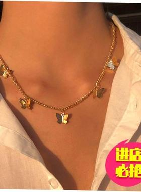 Vintage Multilayer Pendant Butterfly Necklace for Women Butt