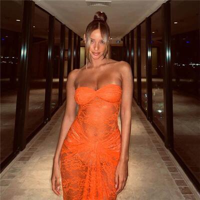 Chest Wrap Perspective Fit Wrap Hip Dress 蕾丝透视包臀连衣裙