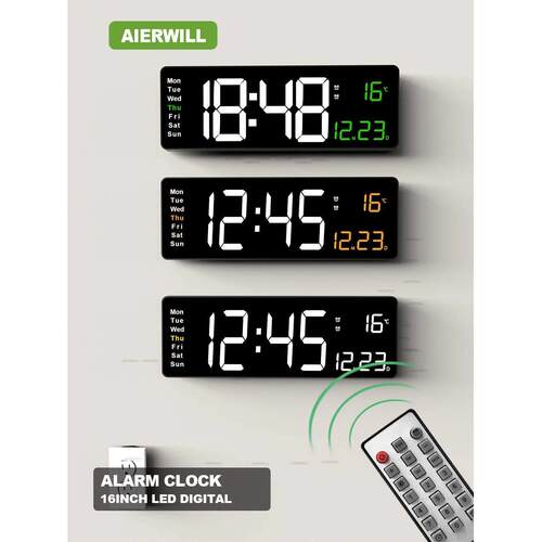 16inch Digital Wall Clock Large LED Alarm Clock Remote