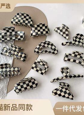 Black and White Checkerboard Hair Clip Women
