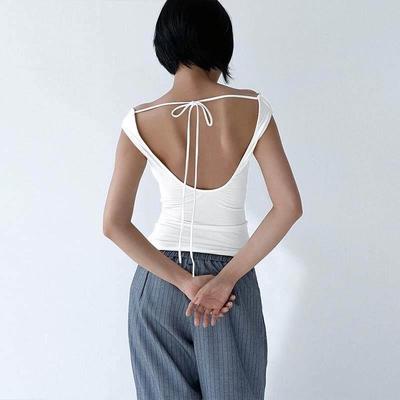 Sleeveless Open Back Lace Up Tank T-shirt无袖系带背心上衣T恤