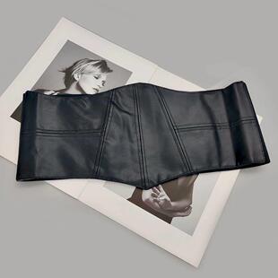 Plus Size Soft Leather Wide Y2K Black Elastic Corset Belt Fe