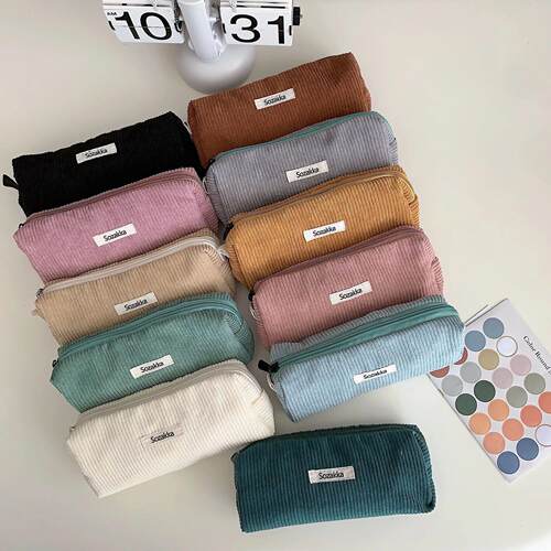 Large Capacity Pencil Case Stationery Pen Case Corduroy